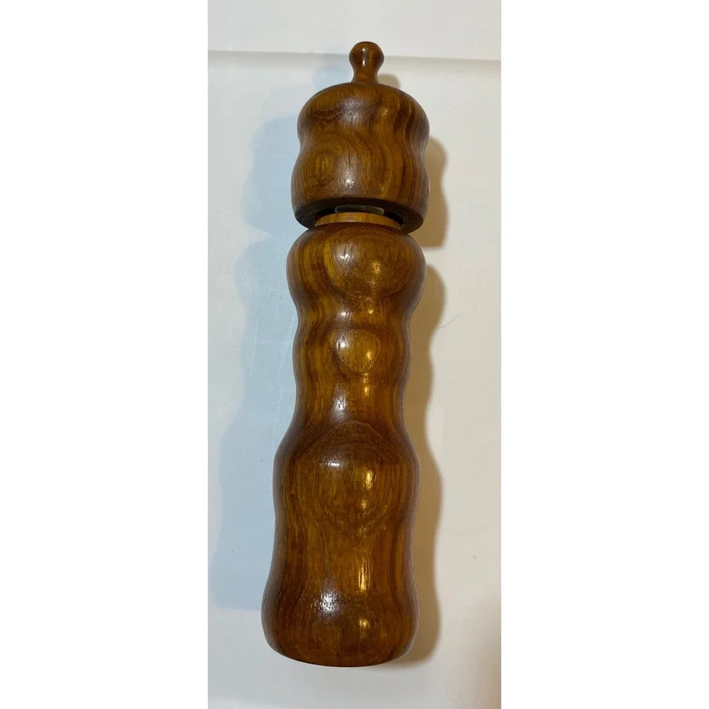 CrushGrind Wooden Pepper Mill Hand Turned Wavy Sculptural Grinder 11.5‎ Inch BRN